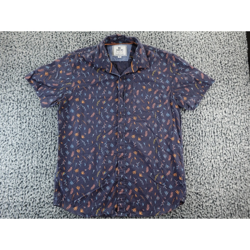 MBX Premium Goods Men's Button Up Shirt Size M Blue Floral‎ Short Sleeve Used